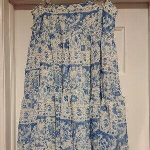 Chaps blue and white flower tiered skirt